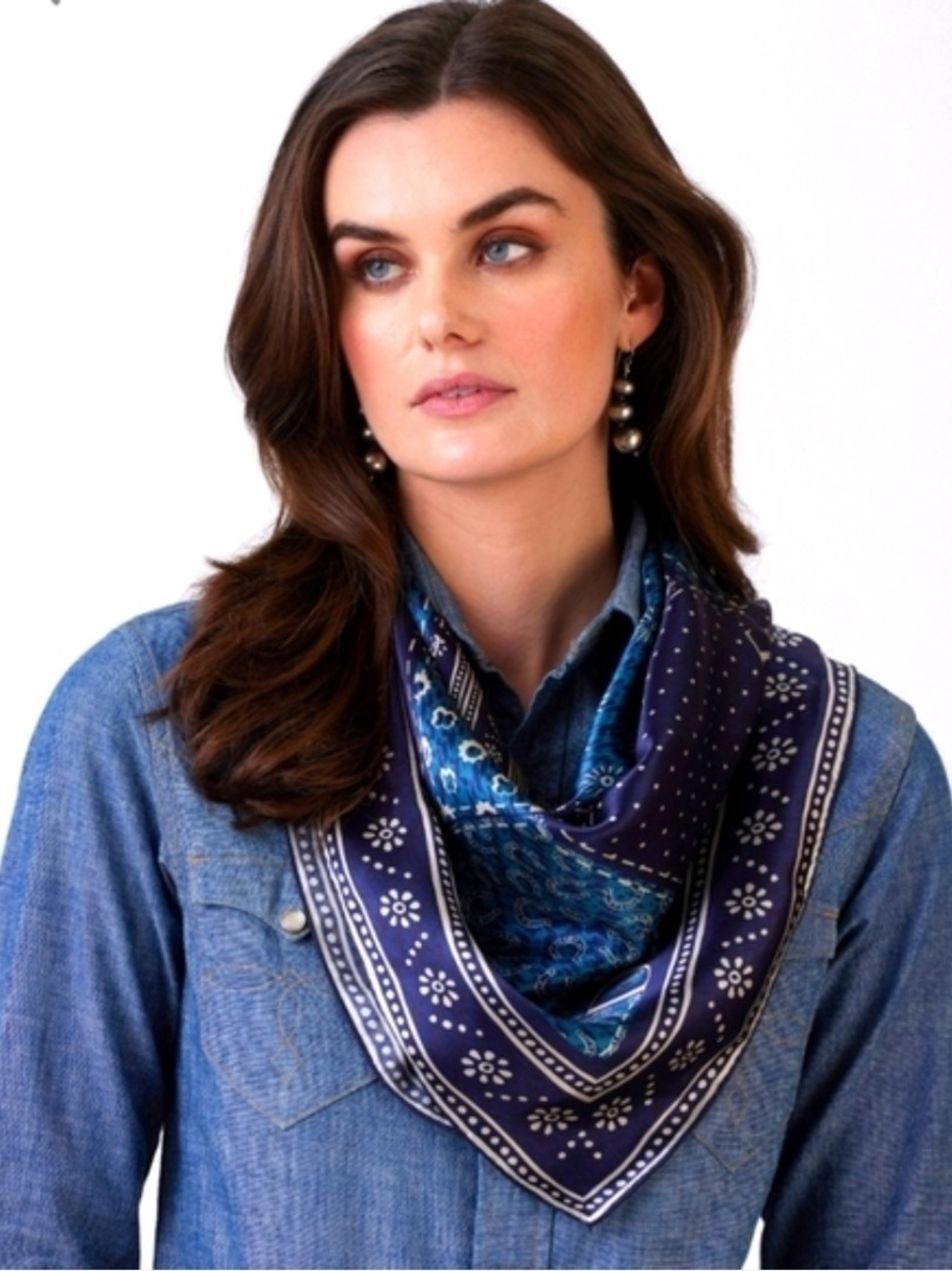 Double D Ranch Navy & Teal Bandana Silk Scarf
